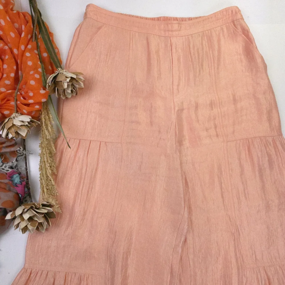 Current Air Anthropologie Peach Shimmer Wide-Leg Rayon Women's Pants Sz L - Picture 15 of 15
